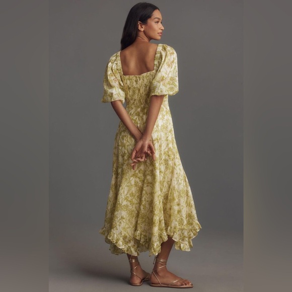 🆕(NWT) HUTCH Printed Twist-Front Puff-Sleeve Ruffle-Hem Dress Size M. - Picture 4 of 7